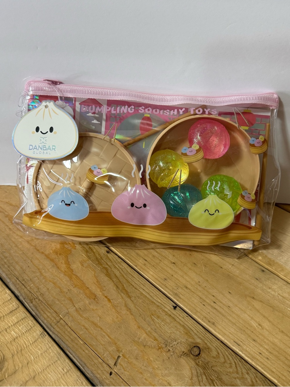 Danbar Dumpling Squishy Toy Playset - Pink Clear Pouch with Multicolor Dumplings